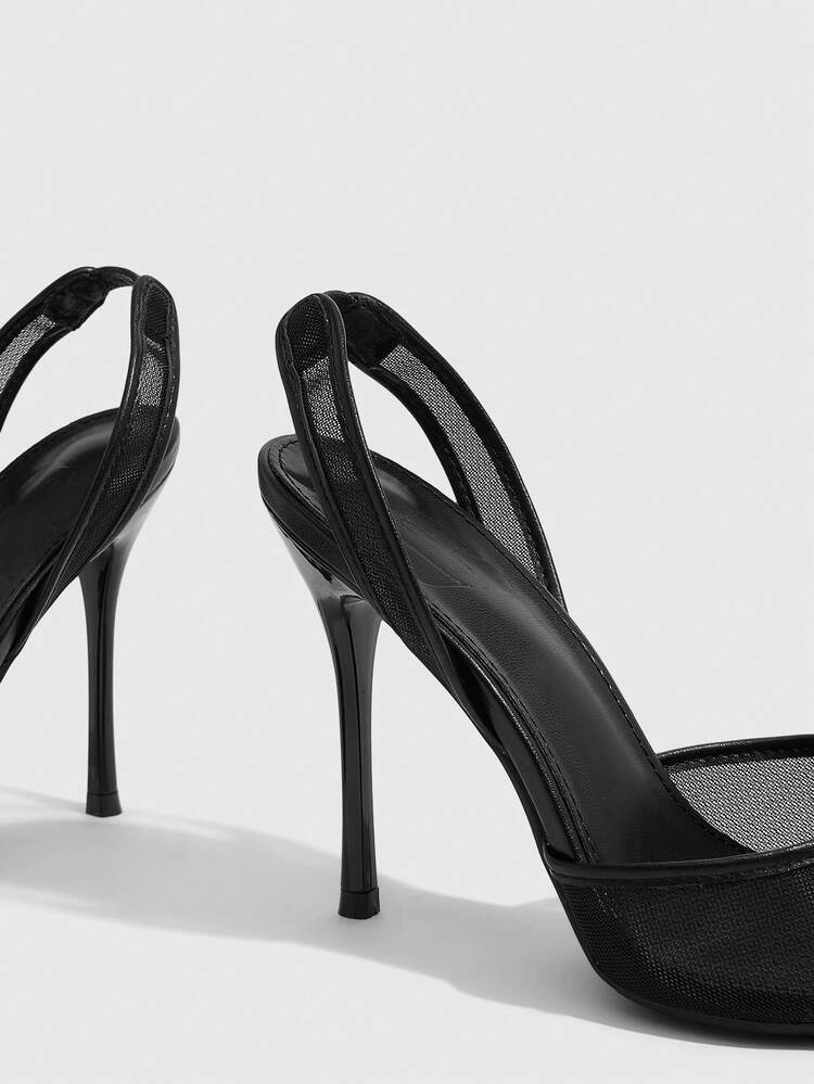 CUCCOO SZL Mesh Pointed Back Space Stiletto Shoes, Side Space Design, Workplace Commuting Dating Slim High Heels