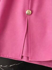 Franclia Women's Solid Color Metal Button Design Split Hem Skorts - Hot Pink - View 3
