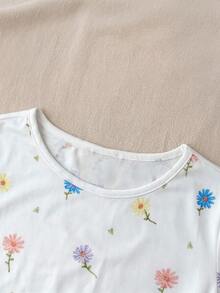 SHEIN 青少年女孩白色針織休閒極簡波點印花收腰抓褶短版上衣，休閒個性穿搭，日常穿著 - 彩色 - 查看 8