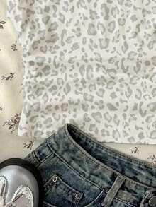 [3 ARTÍCULOS ALEATORIOS ENVIAR 1 ARTÍCULO]Paleta de Colores Maillard, Lunares Vintage + Estampado de Leopardo Blanco + Estampado de Leopardo Marrón, Top Corto Ajustado Asimétrico con Fruncido Minimalista Casual Blanco para Adolescentes, Adecuado para Primavera y Verano, Atuendo Personalizado, Uso Diario, Hogar, Y2k, - Multicolor - Ver 5
