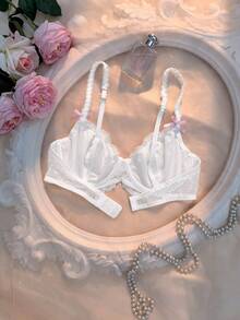 Crystal Vow 1pc Women's Romantic Ruffle Trim Thin Lining Underwire Push-Up Sexy Single Bra With Adjustable Shoulder Straps - White - View 2