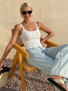 DAZY Women's Summer Square Neck Slim Fit Ribbed Camisole Tank Top - White - View 5