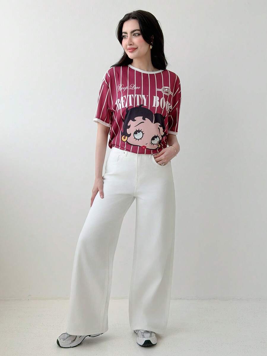 Yasmeen Edit Yasmeen Edit 女款寬鬆休閒直筒牛仔褲,夏季新款度假穿搭白色 - 白色 - 查看 1