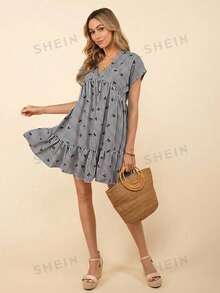 Coeurva Vestido de playa romántico rosa casual de verano para mujer - Blanco y Negro - Ver 4