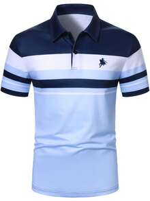 Calvornis 男士時尚休閒短袖對比條紋 Polo 衫，儀式場合適用 - 彩色 - 查看 4