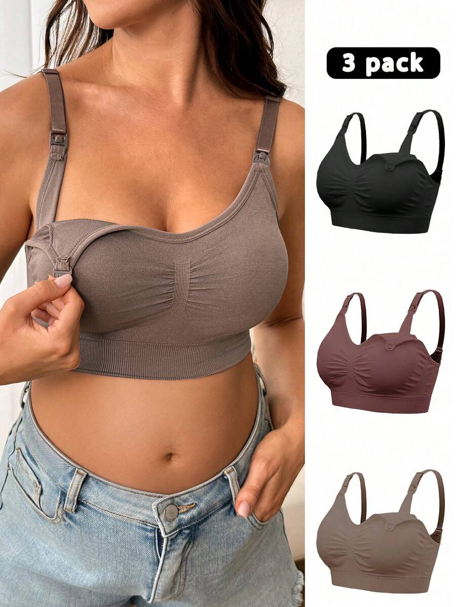 SHEIN 3 件装孕妇简约纯色舒适哺乳胸罩 - 彩色 - 查看 1