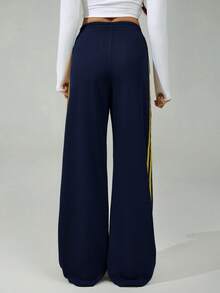 SHEIN Tall 女款彈性腰側條紋寬腿寬鬆休閒運動褲，返校季，高個女性適用 - 藏蓝色 - 查看 2