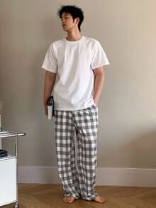 DAZY Men's Plaid Pajama Pants For Spring Home Wear, Fall, Winter - Grey - View 6