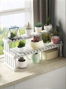 1PC Double Layer Windowsill Succulent Plant Shelf Floor Standing Indoor Storage Rack Multi Tier Desktop Display For Office Home Decor - White - View 8