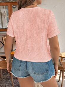 SHEIN LUNE Plus Size Summer Casual Solid Color Short Sleeve Shirt - Baby Pink - View 2