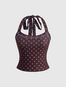 ROMWE Y2K Vintage Colorful Polka Dot Halter Neck Women's Tank Top - Pink - View 7