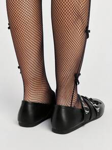 ROMWE Goth Scarpe da donna con suola piatta, chiuse, Mary Jane, in pelle piccola, nere, slip-on, mocassini, suola morbida, scarpe da uniforme giapponese JK, punta quadrata, fiocco, scarpe da ballo - Nero + pulsante. - Visualizzare 5