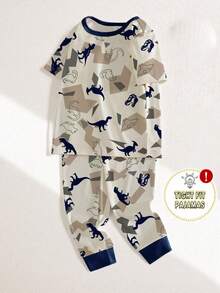 SHEIN 【6件套随机发货，每套2件】男童睡衣，春夏新品，时尚热销元素恐龙、鲨鱼、汽车、宇航员、交通工具印花，针织紧身高弹面料短袖长裤睡衣套装，2件睡衣上衣+2件睡裤（随机发货） - 彩色 - 查看 8