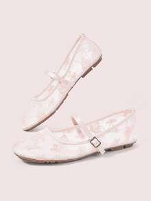 CUCCOO DOLLMOD Women's Shoes, Cute Round Toe Pink, Flower Butterfly Sequin Embroidered Mesh Upper, Metal Buckle Strap Flats, Mary Jane - Sequined Butterfly - Pink - View 4