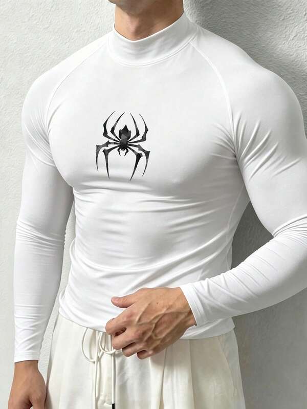 GymBeat Men's Spider Print Stand Collar Sports T-Shirt