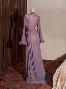Slumberist Women's Elegant Sexy Sheer Flare Sleeve Maxi Robe - Purple - View 2