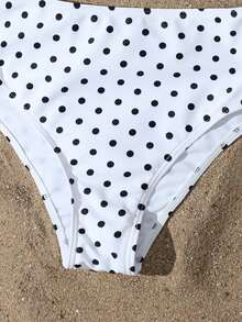 SHEIN Tween Girls Bikini Sets, This Is A Two Pieces Casual Swimsuit For Girls, Made Of Brown Striped Digitally Printed Polyester Fabric With A Triangle Bottom Design. It's A Stylish And Casual Swimsuit, Perfect For Girls' Summer Vacations And Swimming. Suitable For Vacation, Beach, Seaside, Summer, Spring Break, Summer Vacation - White - View 3