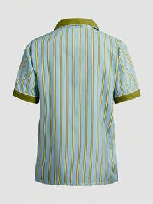 Chillnights Men's Casual Comfortable Contrast Stripe Print Lapel Button Loose Woven Pajama Set - Multicolor - View 4