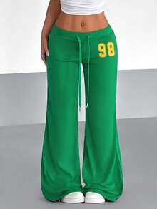 StreetHx Pantalones de punto con estampado numérico de cintura baja en verde para mujer - Verde - Ver 6