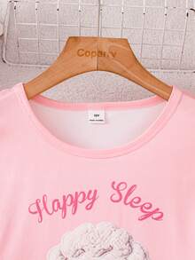 Casual Pullover Children's 10 Years Old Tween Girls Apricot Base Color Cute Puppy Print Pattern Short Sleeve Shorts Home Wear Summer Set - Pink - View 8