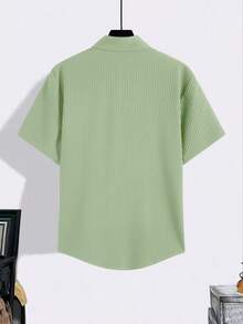Manfinity Homme Plus Size Men's Casual Solid Color Short Sleeve Shirt, Summer, Formal - Mint Green - View 2