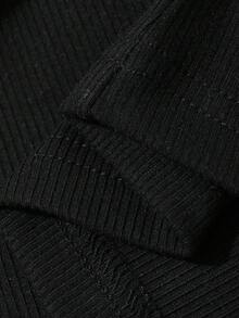 DAZY 女款夏季方領修身羅紋打底衫 極簡性感休閒短袖T恤掛脖上衣 - 黑色 - 查看 6
