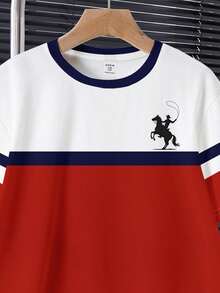 Setelan Kaos dan Celana Pendek Lengan Pendek Leher Bulat Minimalis Nyaman Kasual untuk Anak Laki-Laki Remaja, Motif Garis Klasik Retro Blok Warna, Motif Logo Kecil Ksatria Kecil yang Modis dan Indah, Cocok untuk Musim Semi dan Musim Panas, Cocok untuk Kampus, Cocok untuk Jalan-jalan - MultiWarna - View 6
