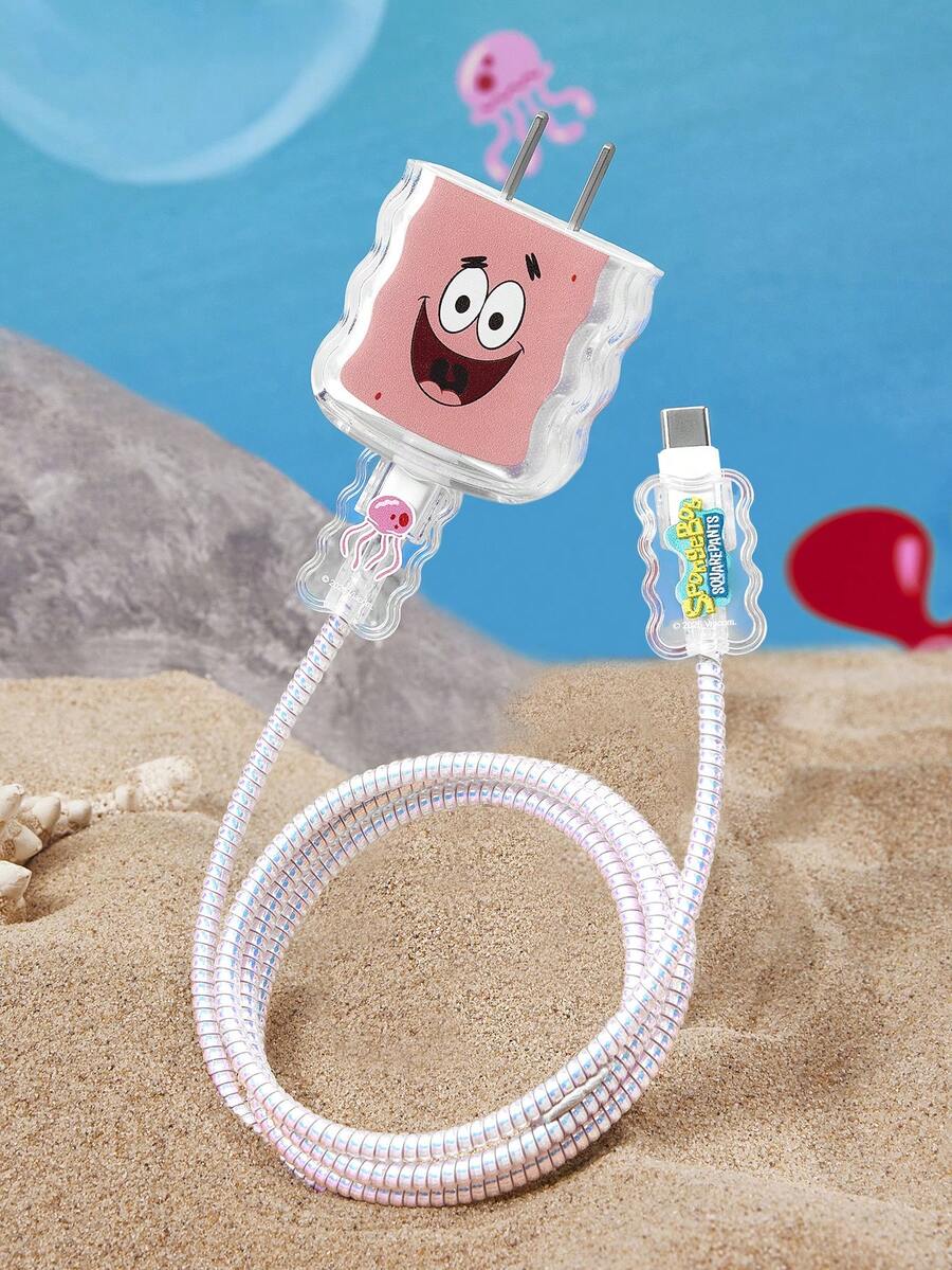 SpongeBob SquarePants | SHEIN 數據線保護套,相容 iPhone 充電器,卡通圖案,3 件組充電器保護套(不含數據線) - 無色 - 查看 1