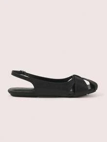 CUCCOO DOLLMOD Women's Shoes Fashionable Black, Round Toe Hollow Metal Buckle Rear Strap Casual Comfortable Breathable Versatile Slingback Roman Shoes Sandals - Black - View 5