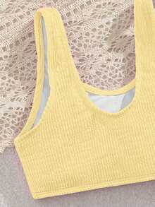 SHEIN Set Bikini untuk Remaja Putri, Set Baju Renang Modis dan Sopan dari Kain Rajut Bergelombang, Cocok untuk Liburan, Berenang, dan Pantai Musim Panas - Kuning - View 4