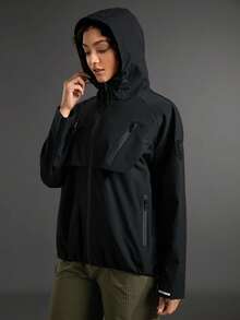 WanderVale Women's Solid Color Casual Hooded Outdoor Windbreaker Jacket Sports - Black - View 5