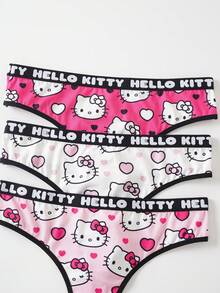 HELLO KITTY AND FRIENDS | SHEIN 女款對比滾邊文字愛心印花可愛丁字褲 - 玫紅色 - 查看 3