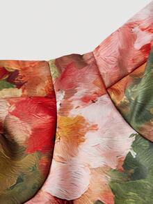 SHEIN MOD Abito midi da donna con stampa a pittura a olio, vita alta e orlo a ombrello - Multicolore - Visualizzare 5