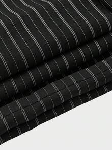 SWAVVY Pantalones anchos y sueltos con rayas y pliegues para hombre con bolsillos, para cena - Negro - Ver 6