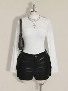 SHEIN ICON Plus Size Mesh Patchwork Y2K Sexy Bodysuit - White - View 6