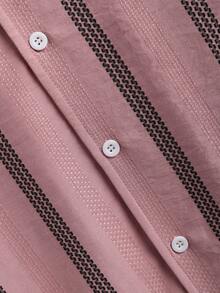 Manfinity CasualCool Men Casual Fashion Versatile Summer Button-Down Short Sleeve Striped Shirt - Pink - View 6