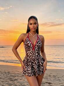 Swim SXY Women's Sexy Tropical Retro Summer Beach Vacation Swimming All White Swim Dress With Trim Halter Neck Design, High-Cut Triangle Swim Trunk - Multicolor - View 4