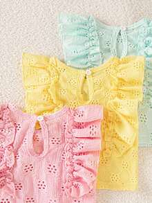 SHEIN Playful Pals 3件組彩色心形條紋印花荷葉邊圓領套頭T恤上衣，舒適柔軟休閒可愛春夏季新款 - 彩色 - 查看 4