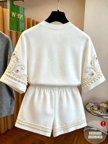 SHEIN LUNE 夏季新款寬鬆百搭短袖上衣與短褲2件組 - 白色 - 查看 2