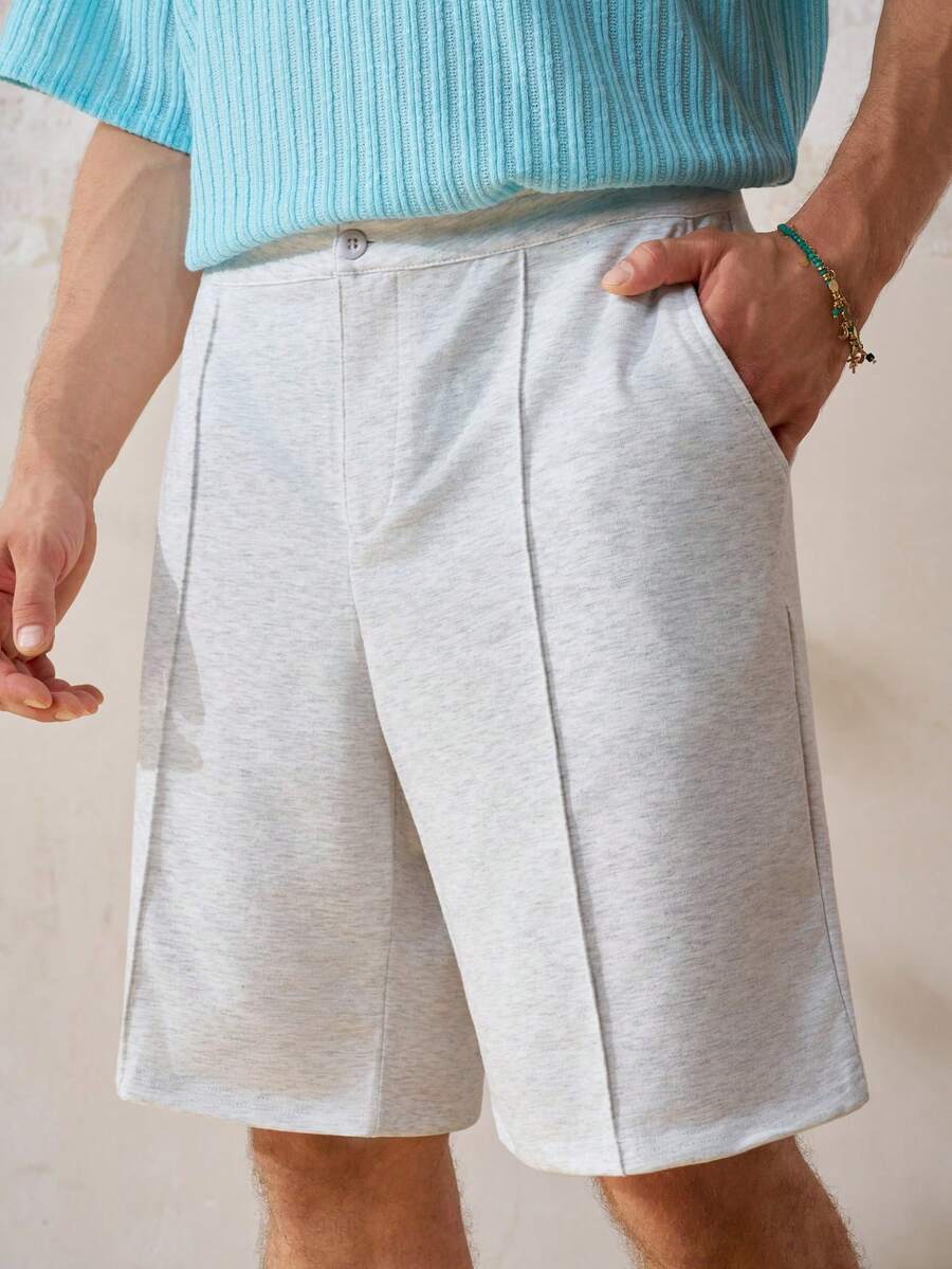 Manfinity Dauomo Men's Fashionable Casual Pocketed Dress Shorts Holiday White Summer - Light Grey - View 1