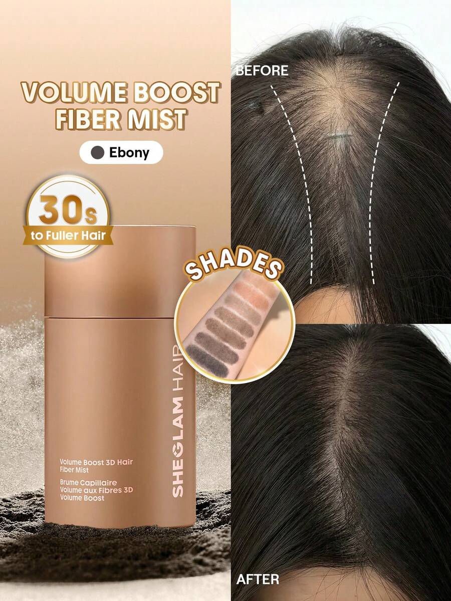 SHEGLAM HAIR Volume Boost 3D 髮纖維噴霧-烏木色,豐盈髮纖維,增髮纖維,30秒打造豐盈髮量,3分鐘定型 & 72小時持妝造型髮粉,適用於男女髮際線、分髮線、頭頂、白髮,瞬間遮蓋稀疏髮區,生日禮物,粉色妝容,海灘、學校、節慶髮護,Y2K旅行必備,郵輪度假,夏季通用電壓髮飾,女性配件,髮刷 - Ebony - 查看 1