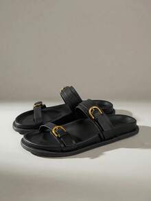 Solecia Sandal Datar Wanita Terbaru, Sandal Selop, Nyaman dan Kasual. - Malam Tenang Hitam - View 2