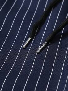 STYNVO 男士大尺碼條紋字母刺繡襯衫與短褲套裝 - 藏蓝色 - 查看 6