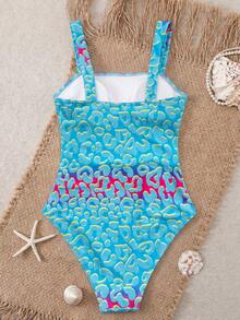 Swim Lushoire 女款寬肩帶優雅顯瘦百褶漸層式連身泳衣海灘套裝 - 彩色 - 查看 2