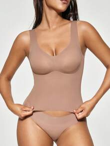 EasyFave Women Solid Color Basic Tank Top For All Seasons, Workout - Coffee Brown - View 1