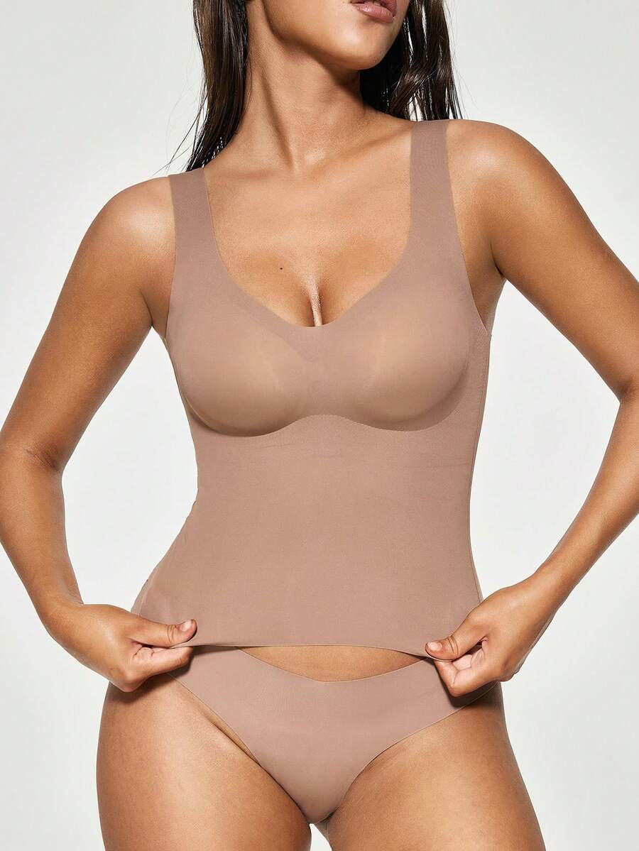 EasyFave Women Solid Color Basic Tank Top For All Seasons, Workout - Coffee Brown - View 1
