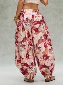 Bohemela Casual Woven Printed Loose Fit Women's Long Pants Beach Panlakad Burgundy Autumn - Multicolor - View 7