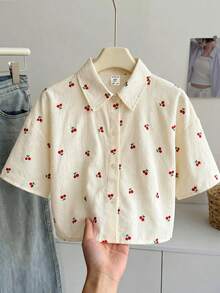 SHEIN Tween Girl Casual Daily Fashion Yellow & White Striped Loose Short Sleeve Shirt - Multicolor - View 3