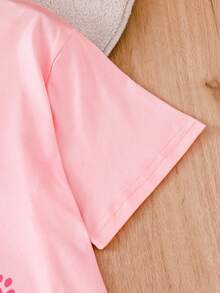 Casual Pullover Children's 10 Years Old Tween Girls Apricot Base Color Cute Puppy Print Pattern Short Sleeve Shorts Home Wear Summer Set - Pink - View 6