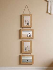 A Retro Log-Colored Coffee-Colored 6-Inch 4-Link Personalized Creative Photo Frame Collection Photo Can Be Hung On The Wall Suitable For Bedroom Living Room Office - Multicolor - View 2